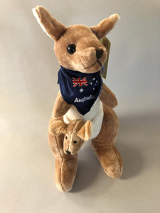 10" Plush Kangaroo with Joey & Scarf